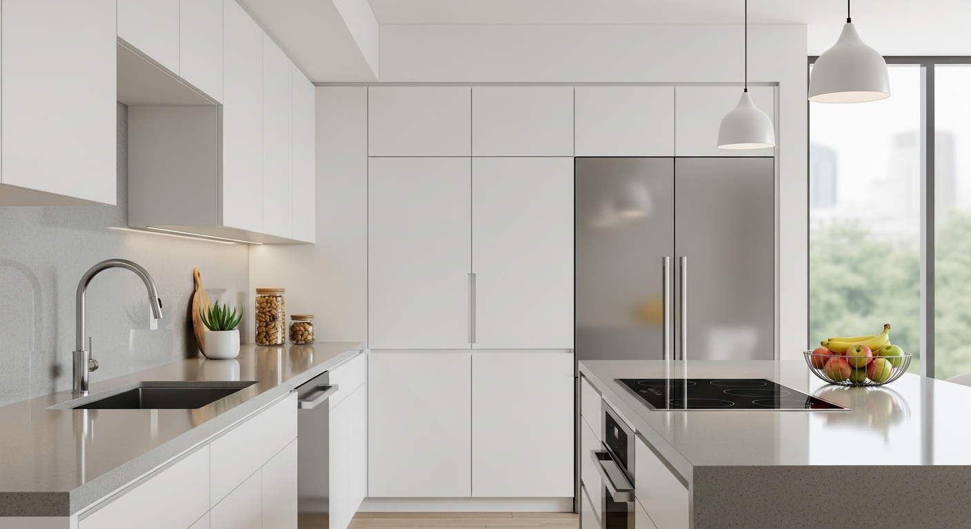 Contemporary kitchen scene with a variety of coffee beans, brewing tools, and a selection of small tasting cups, lit by warm sunlight, conveying an atmosphere of exploration and creativity