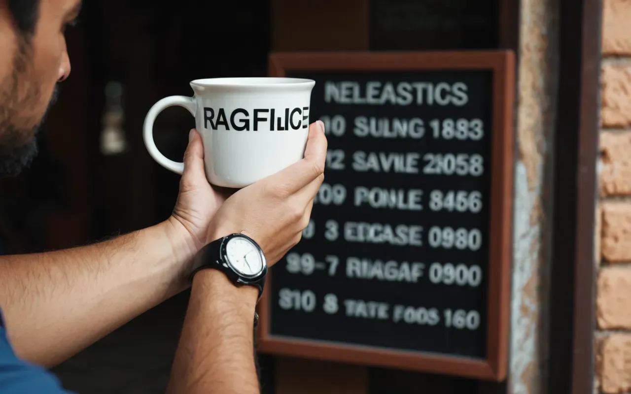 daily coffee consumption timing habits A person holding a ceramic mug in one hand and checking the time on their wrist with the other.