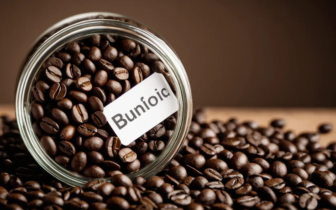 Macro shot of roasted coffee beans in a glass jar showing varied brown tones and glossy surfaces under studio lighting